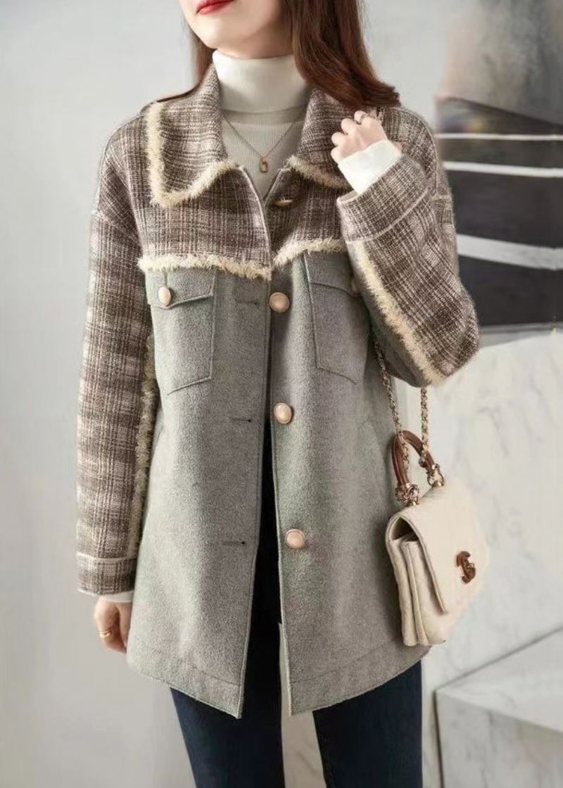 Manteau En Laine Gris Ample Avec Col Peter Pan Et Poches Boutonnées Pour L'hiver - Manteaux en laine femmes