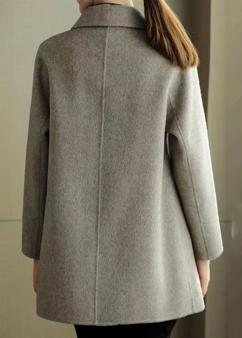 Manteau En Laine Gris Élégant À Col Peter Pan Coupe Silm Automne - Manteaux en laine femmes