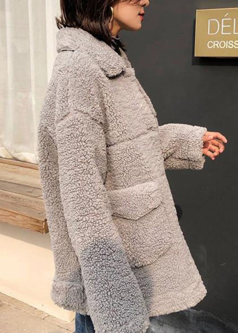 Manteau En Laine Gris Fin Vêtements Grande Taille D'hiver À Col À Revers D'extérieur - Manteaux en laine femmes