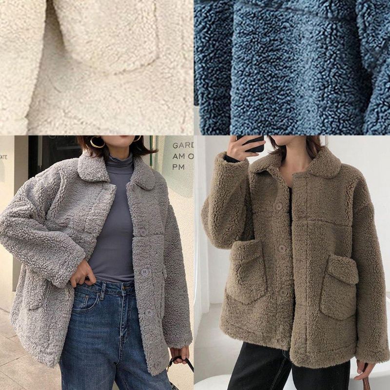 Manteau En Laine Gris Fin Vêtements Grande Taille D'hiver À Col À Revers D'extérieur - Manteaux en laine femmes