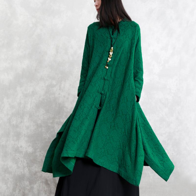 Manteau En Laine Mélangée Verte Pour Femmes Coupe Ample Support Asymétrique Vêtements D'extérieur Boutique Manches Longues Poches Grand Ourlet Trench-coat - Manteaux en laine femmes