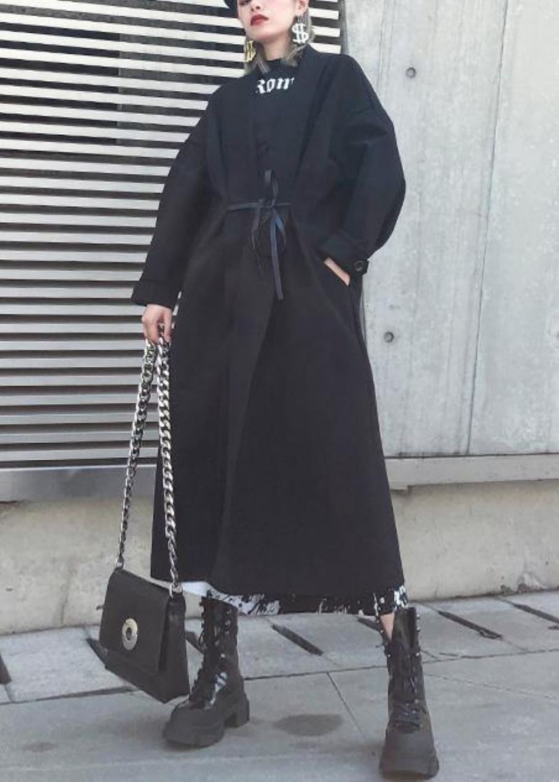 Manteau En Laine Noir Grande Taille D'hiver À Nouer À La - Manteaux en laine femmes