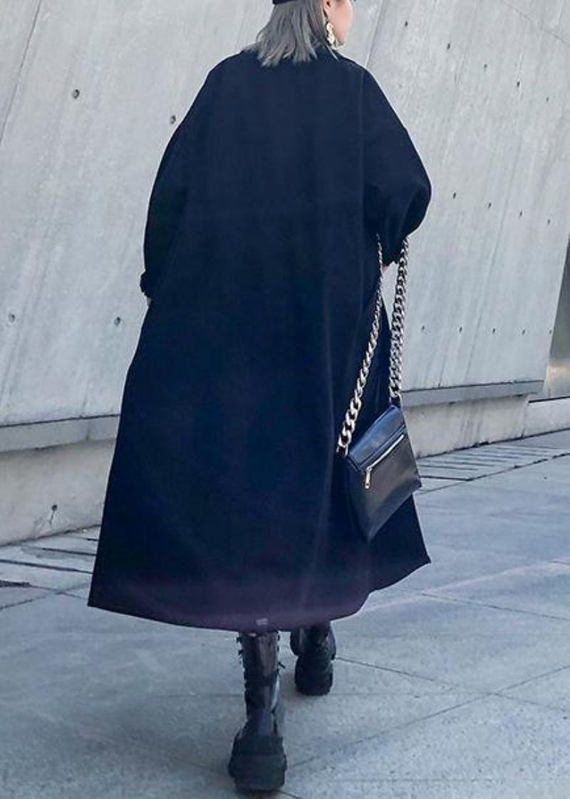 Manteau En Laine Noir Grande Taille D'hiver À Nouer À La - Manteaux en laine femmes