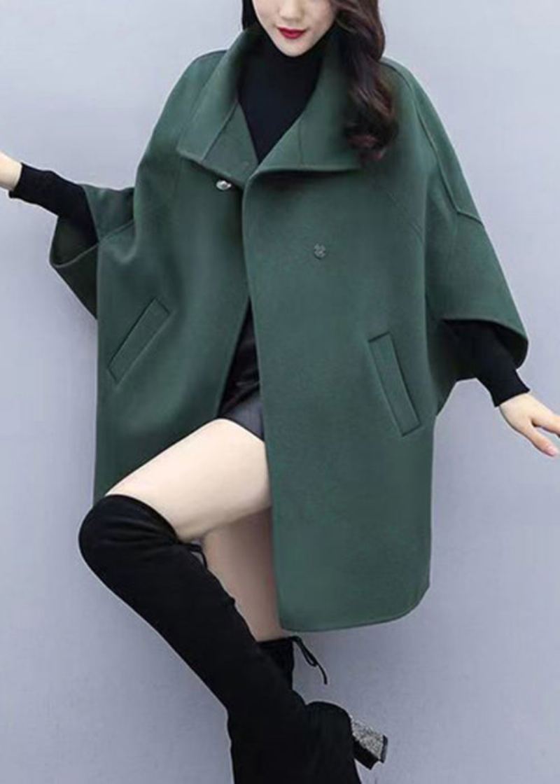 Manteau En Laine Patchwork Vert Pour Femmes Poches À Boutons Automne - Manteaux en laine femmes