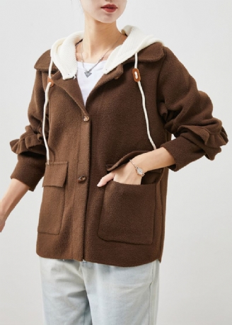 Manteau En Laine Patchwork À Volants Chocolat De Grande Taille Printemps