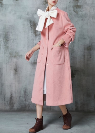 Manteau En Laine Rose Surdimensionné Avec Nœud En Patchwork Ajusté Printemps