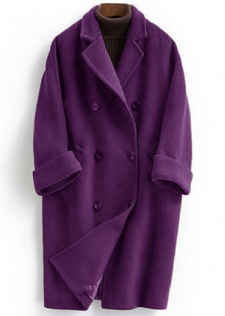 Manteau En Laine Tendance Grande Taille Long Double Poitrine Femme Manteaux Violet Cranté