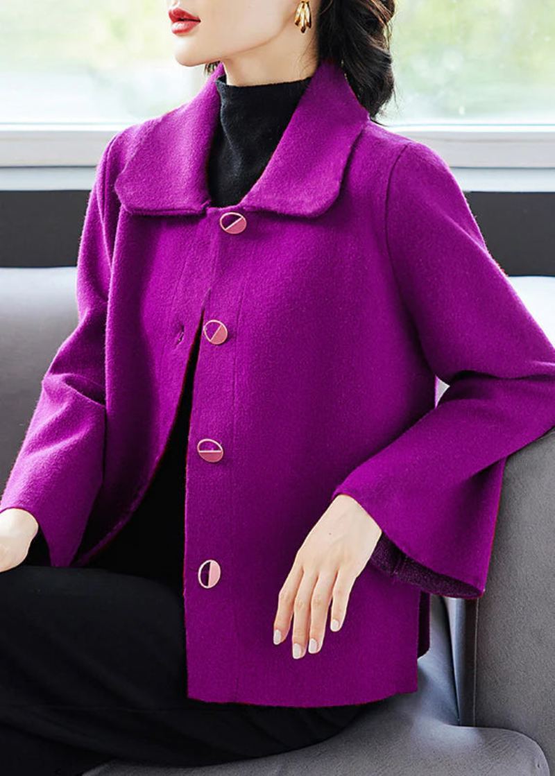 Manteau En Laine Violet Élégant Avec Poches Et Col Peter Pan Automne