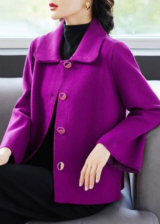 Manteau En Laine Violet Élégant Avec Poches Et Col Peter Pan Automne