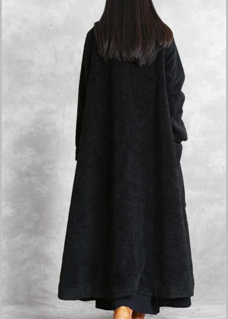 Manteau Long Asymétrique À Col Montant Vêtements D'extérieur Élégants En Laine Noire Grande Taille - Manteaux en laine femmes