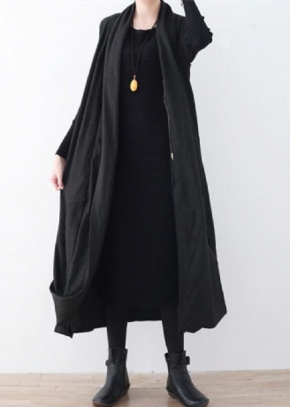 Manteau Long En Laine Noir De Luxe Surdimensionné Ourlet Asymétrique Maxi Femmes Vestes Longues Sans Manches