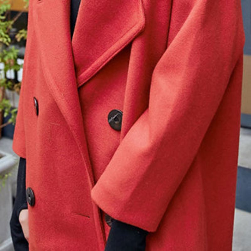 Manteau De Luxe En Laine Rouge Décontracté Maxi Cranté Pour Femmes Vestes En À Double Boutonnage - Manteaux en laine femmes