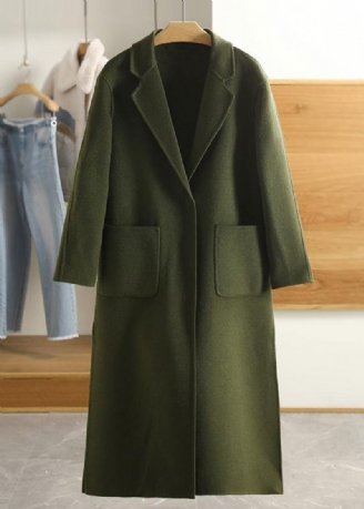 Manteau De Luxe En Laine Vert Armée D'hiver Décontracté Avec Poches Crantées