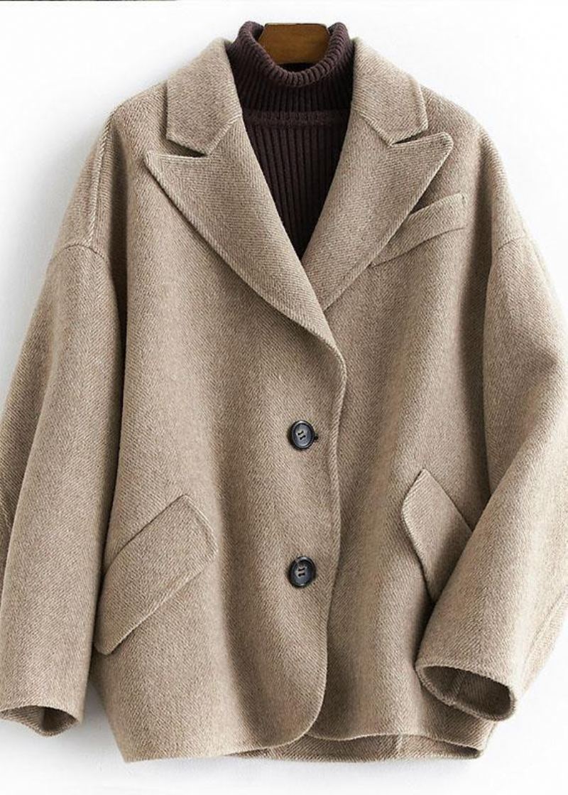 Manteau Oversize De Longueur Moyenne Button Down Nude Pardessus En Laine Crantée