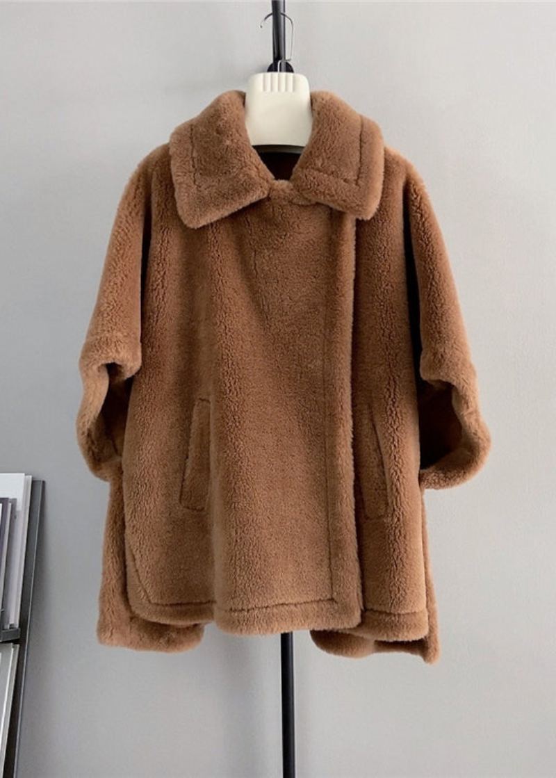 Manteaux Cape En Laine Beige Français Avec Poches À Col Carré Hiver - Manteaux en laine femmes