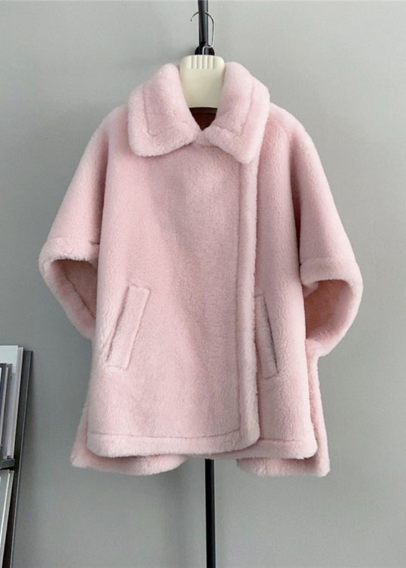 Manteaux Cape En Laine Beige Français Avec Poches À Col Carré Hiver - Manteaux en laine femmes