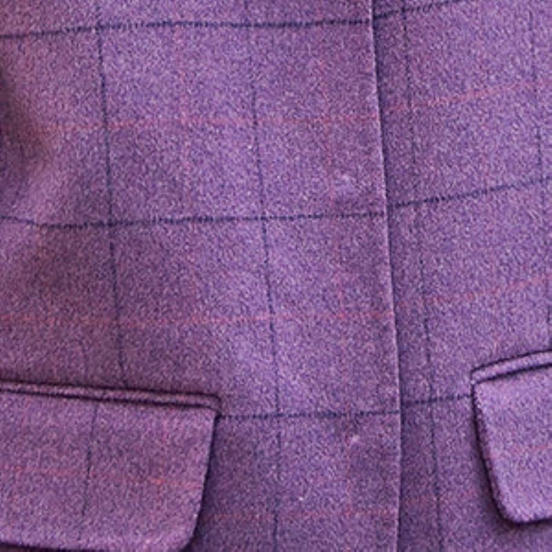 Manteaux À Carreaux Violets De Luxe Manteau En Laine Cranté Décontracté Nouvelles Poches Ouvert Sur Le Côté Arrière - Manteaux en laine femmes