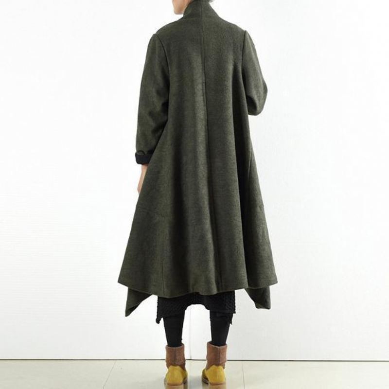 Manteaux En Laine D'hiver 2024. Cardigans Asymétriques Croisés Verts Longue Robe D'extérieur À Un Bouton - Manteaux en laine femmes