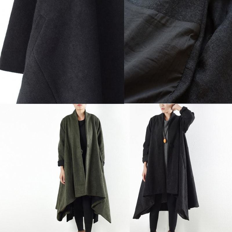 Manteaux En Laine D'hiver 2024. Cardigans Asymétriques Croisés Verts Longue Robe D'extérieur À Un Bouton - Manteaux en laine femmes