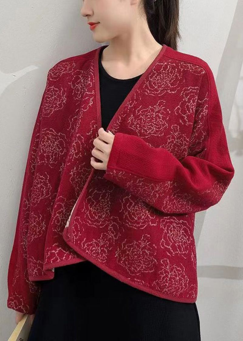 Manteaux En Laine Patchwork Bouton Rouge Col En V Manches Longues