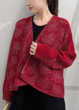 Manteaux En Laine Patchwork Bouton Rouge Col En V Manches Longues