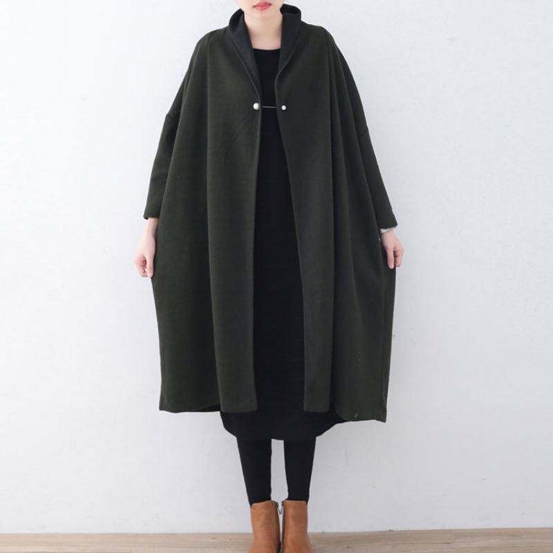 Manteaux En Laine Verte Fine Manteau D'hiver Ample Femme