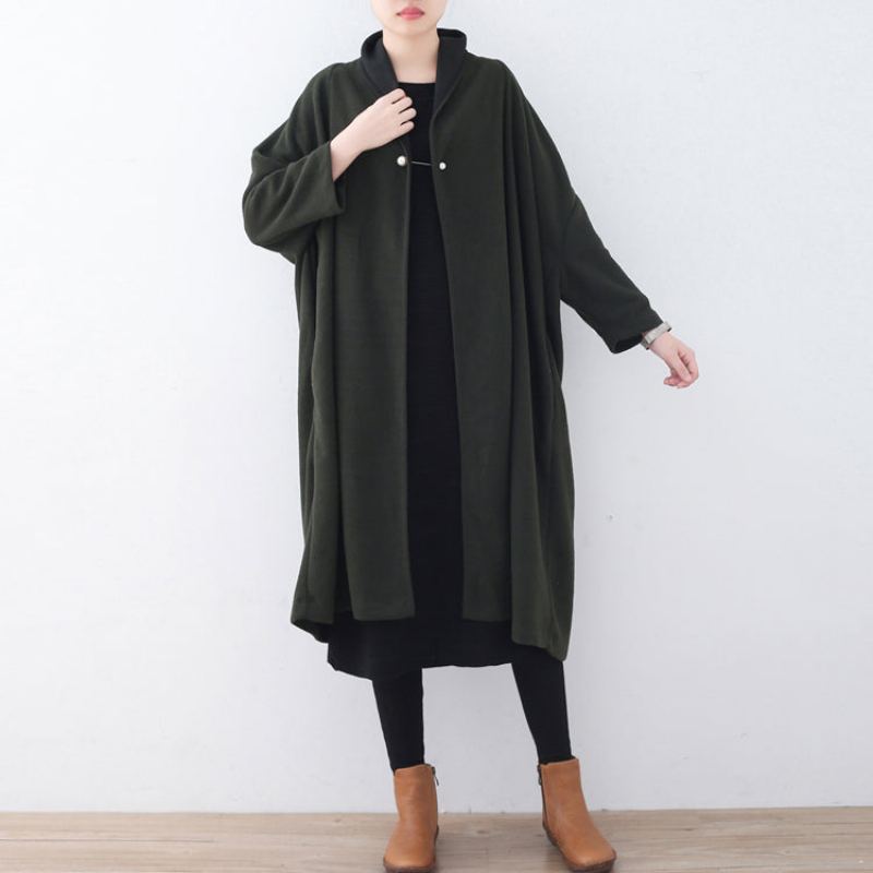 Manteaux En Laine Verte Fine Manteau D'hiver Ample Femme - Manteaux en laine femmes