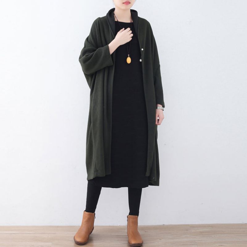 Manteaux En Laine Verte Fine Manteau D'hiver Ample Femme - Manteaux en laine femmes