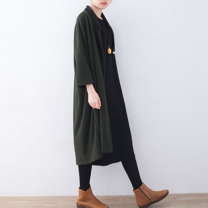 Manteaux En Laine Verte Fine Manteau D'hiver Ample Femme - Manteaux en laine femmes