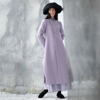 Manteaux De Luxe En Laine Violets Tendance Grande Taille Ouvert Sur Le Côté Long Manteau D'hiver Vêtements D'extérieur Brodés