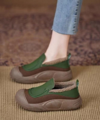 Mocassins Penny À Plateforme Vert Foncé Décontractés En Simili Cuir Doublés De Laine Pelucheuse