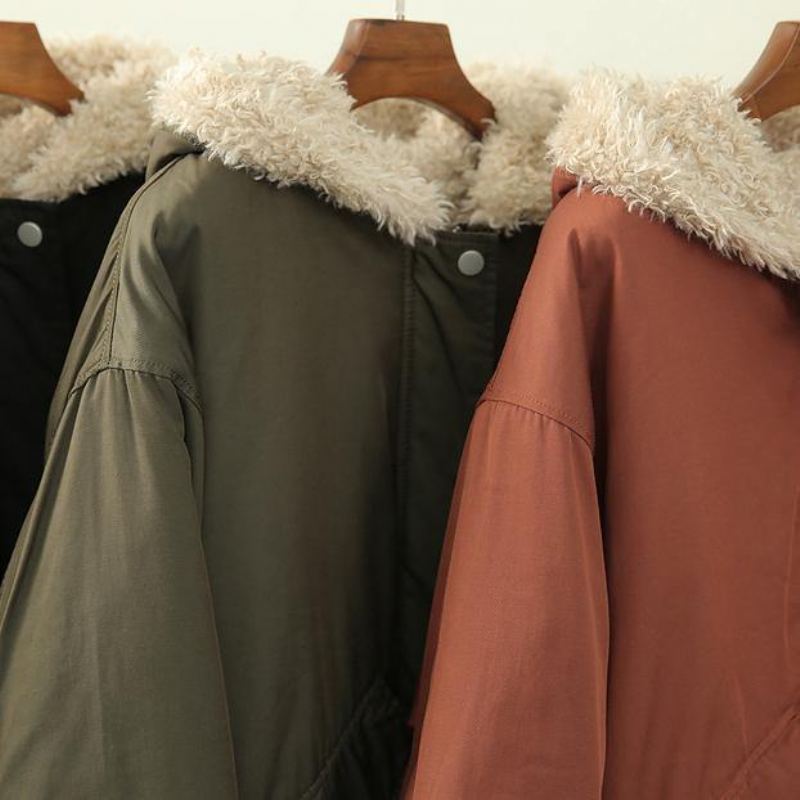 Mode Armée Vert Vêtements À Capuche Fermeture Éclair Tricots Décontractés Manteau De Laine Floue - Vert Armée