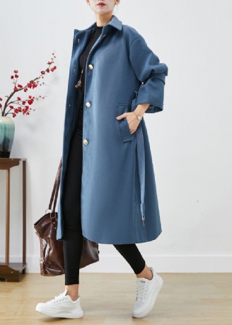 Mode Bleu Gris Col Claudine Cravate Taille Laine Trench Automne