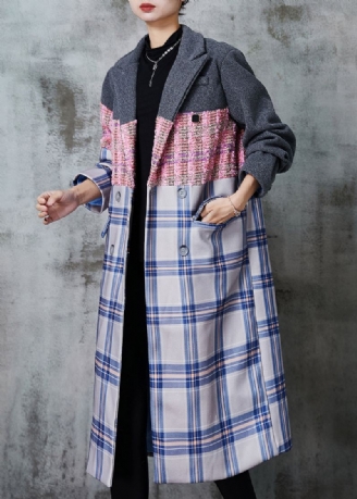 Mode Colorblock Surdimensionné Patchwork Laine Trench Automne