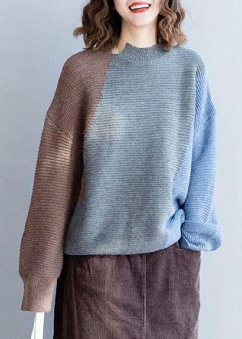 Mode Gris Patchwork Laine Tricot Pulls Hiver