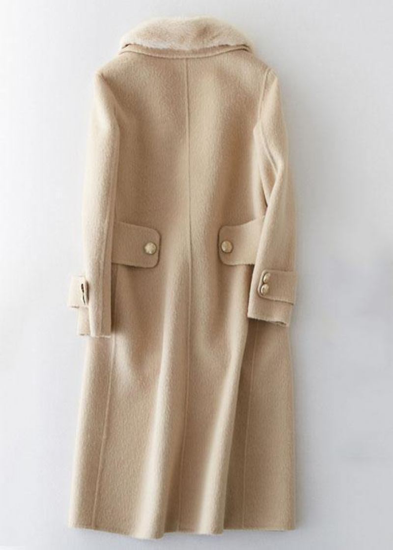 Mode Vêtements D'extérieur En Laine Beige Manteaux Longs Surdimensionnés Col En Fourrure En Cranté - Manteaux en laine femmes