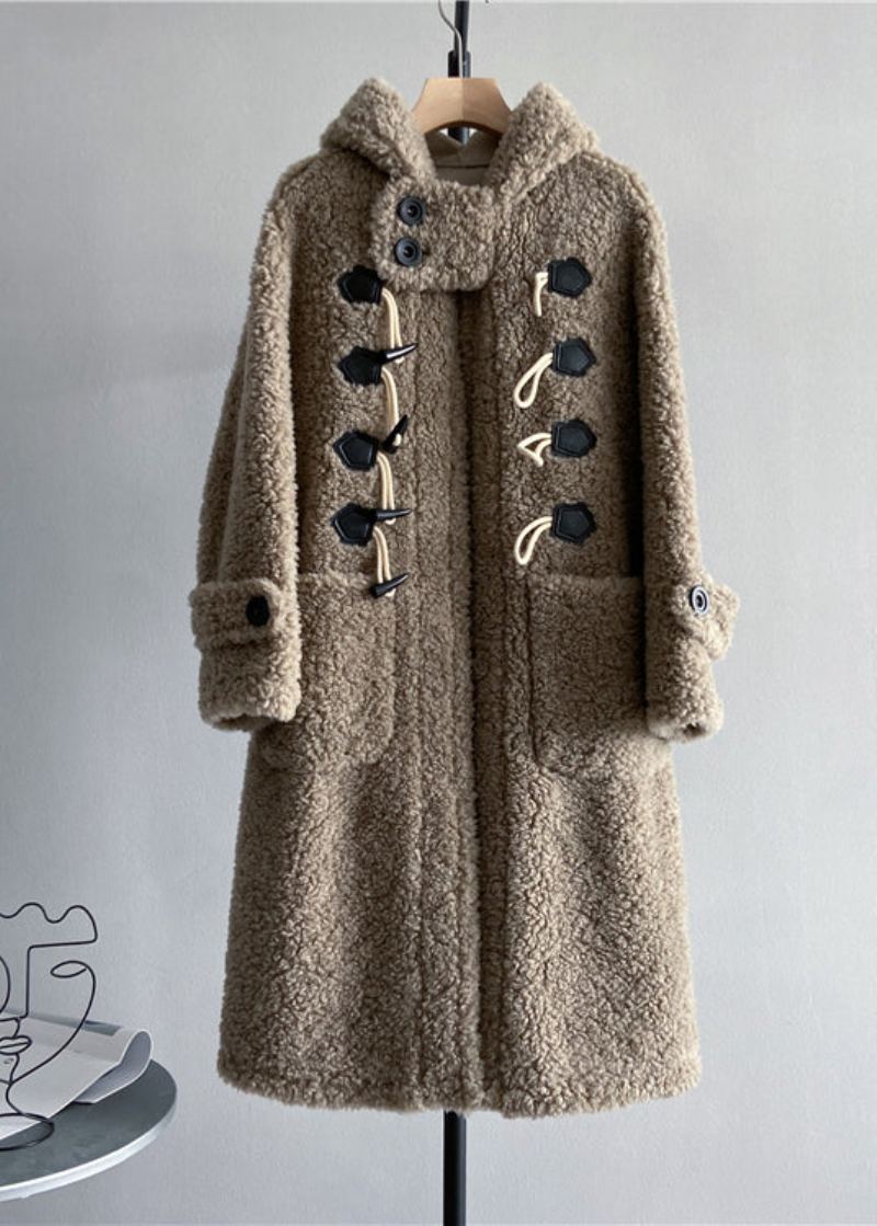 Nouveau Manteau D'hiver En Laine À Capuche Avec Poche Boutonnée En Corne - Manteaux en laine femmes