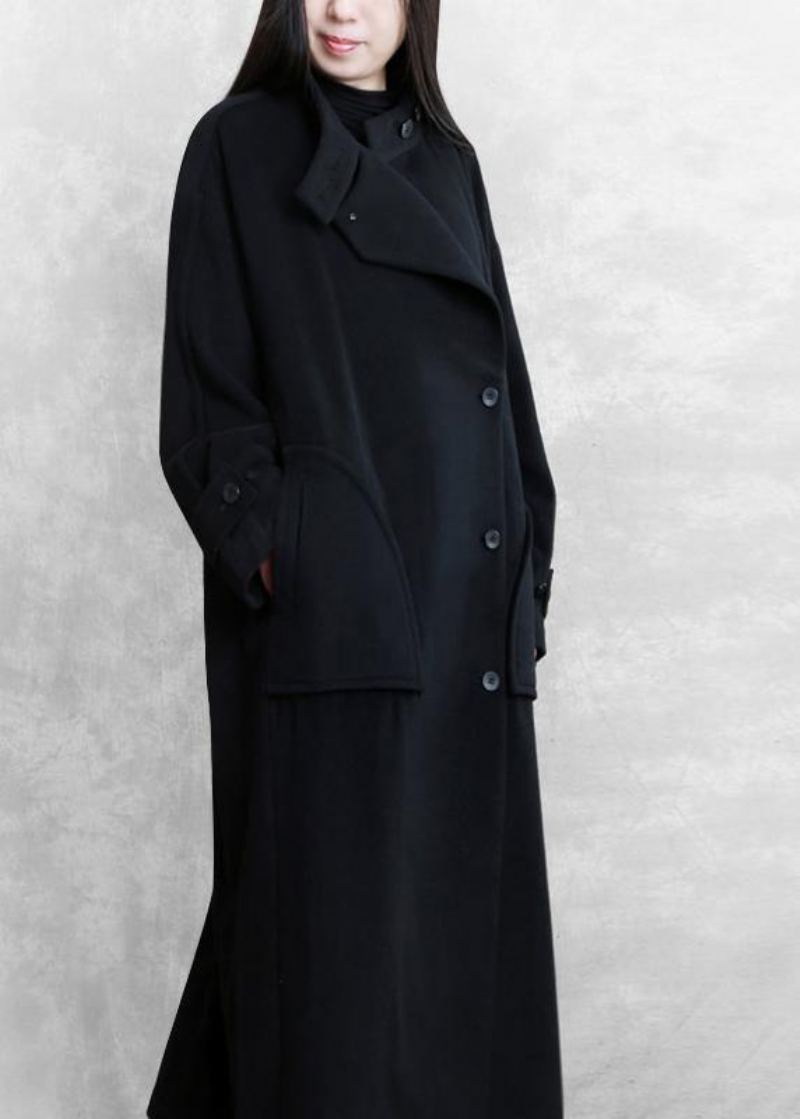 Nouveau Manteau D'hiver Long Grande Taille Poches Noires Boutons En Laine Manteaux Femmes - Manteaux en laine femmes