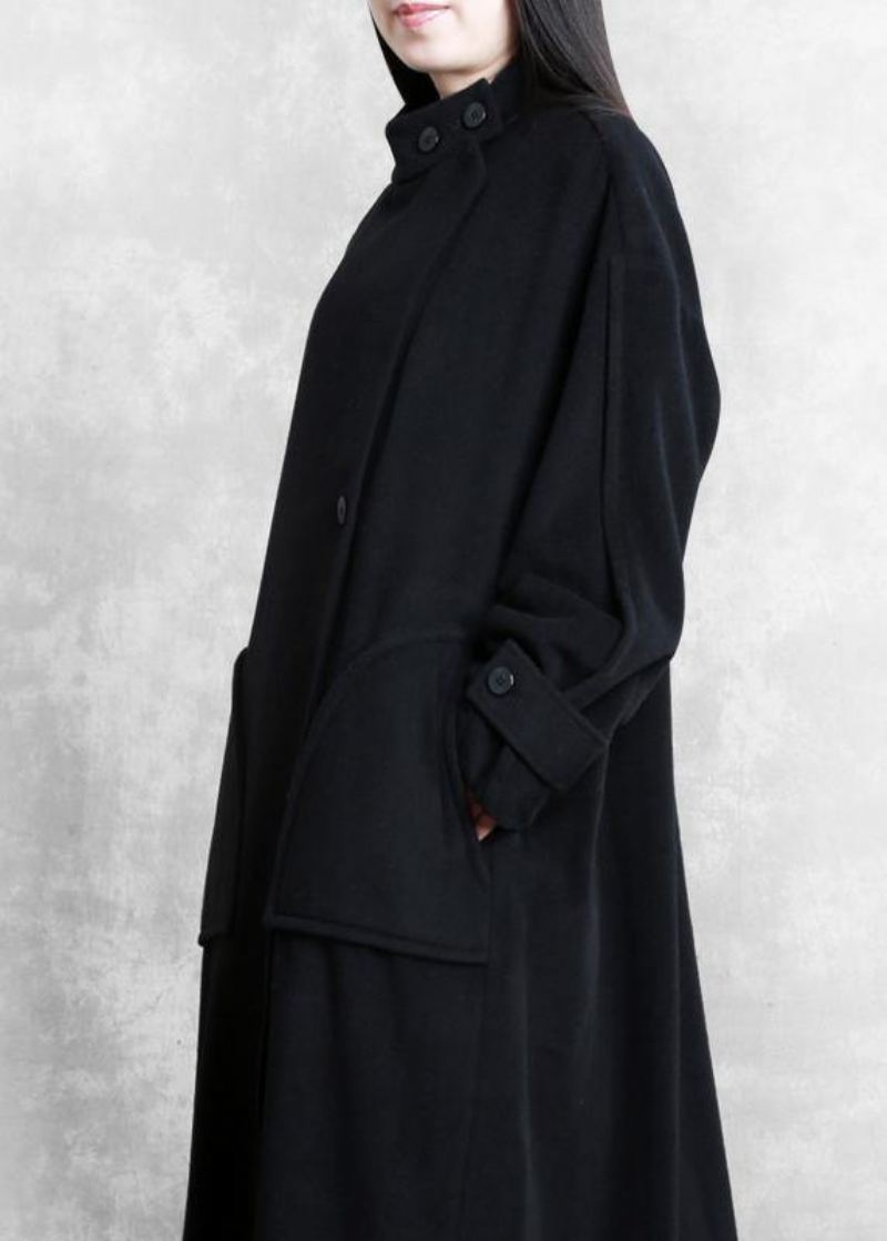 Nouveau Manteau D'hiver Long Grande Taille Poches Noires Boutons En Laine Manteaux Femmes - Manteaux en laine femmes