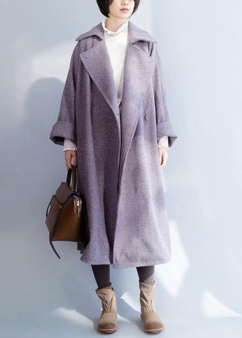 Nouveau Vêtements Grande Taille Manteau D'hiver Violet Manches Évasées En Laine