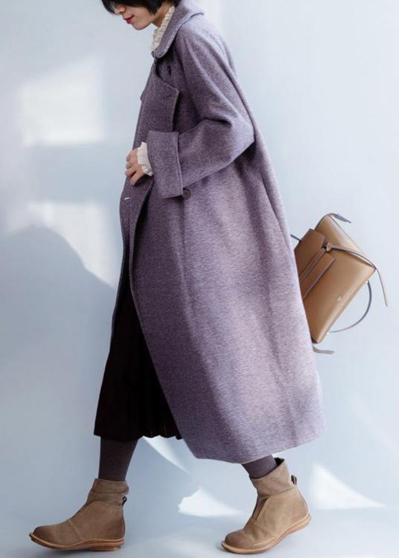 Nouveau Vêtements Grande Taille Manteau D'hiver Violet Manches Évasées En Laine - Violet