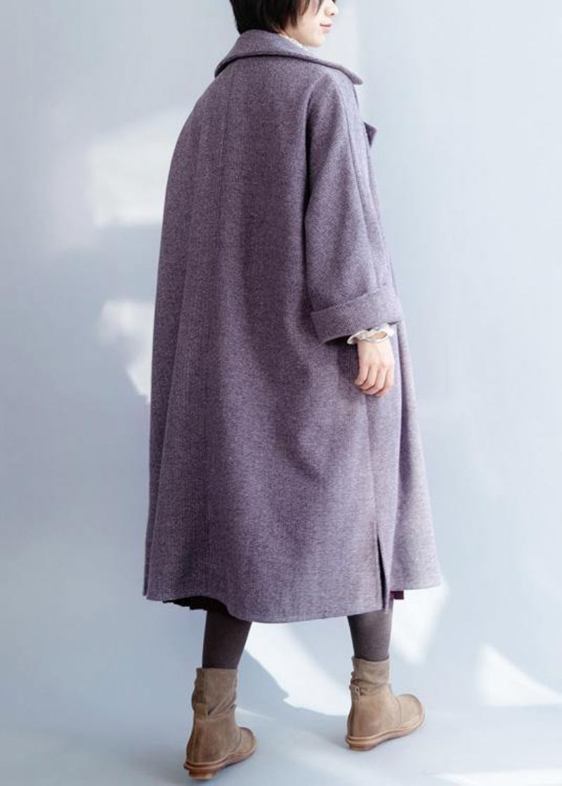 Nouveau Vêtements Grande Taille Manteau D'hiver Violet Manches Évasées En Laine - Violet