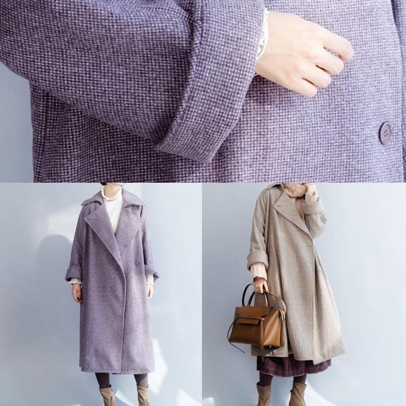 Nouveau Vêtements Grande Taille Manteau D'hiver Violet Manches Évasées En Laine - Violet