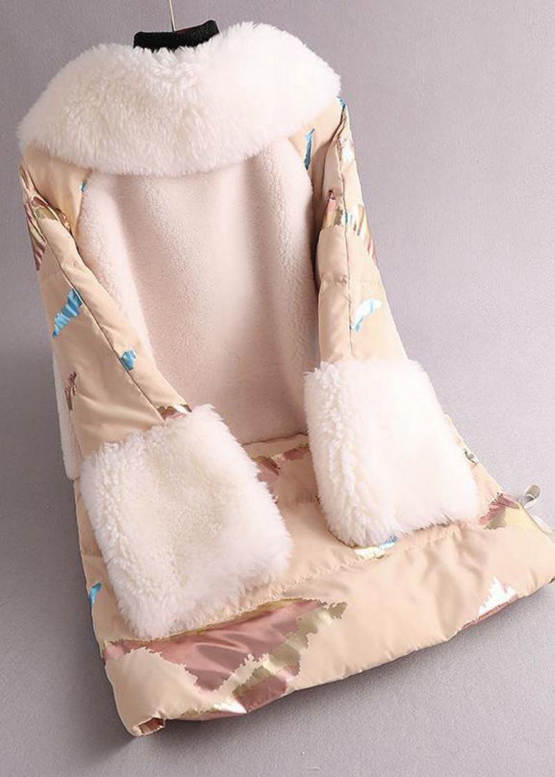 Nouveauté Blanc Cranté Imprimé Laine Patchwork Bouton Duvet De Canard Manteau Hiver - Manteaux en laine femmes