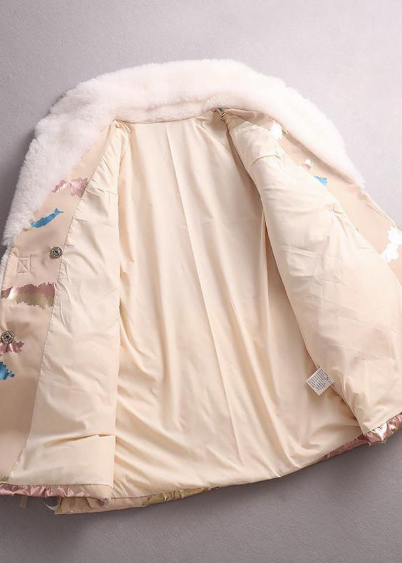 Nouveauté Blanc Cranté Imprimé Laine Patchwork Bouton Duvet De Canard Manteau Hiver - Manteaux en laine femmes