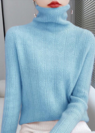 Nouveauté Lac Bleu Col Roulé Évider Laine Tricot Pulls Automne