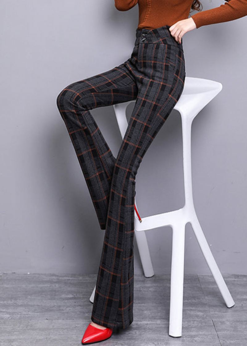 Pantalon À Carreaux Rouges Vintage Avec Fermeture Éclair En Laine À Fond Cloche Printemps