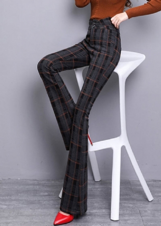 Pantalon À Carreaux Rouges Vintage Avec Fermeture Éclair En Laine À Fond Cloche Printemps