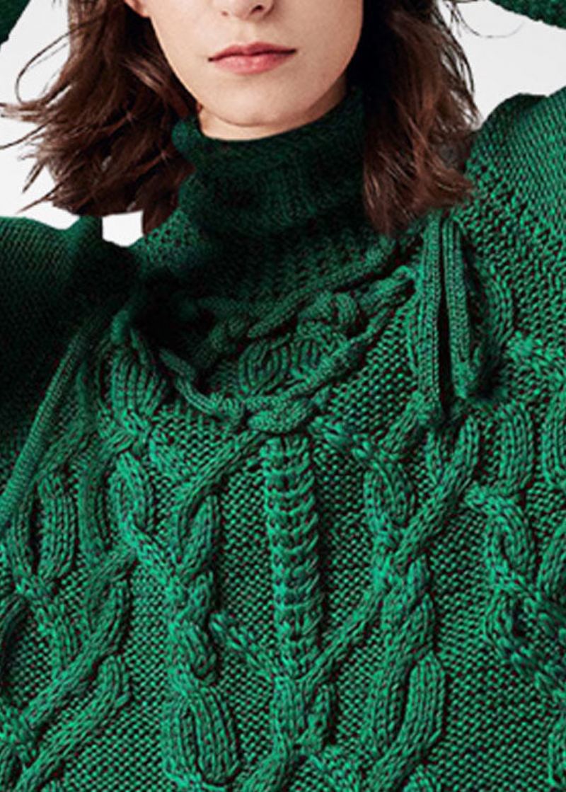 Pull Court En Laine Torsadée Surdimensionné À Col Roulé Vert Italien Pour L'hiver - Manteaux en laine femmes