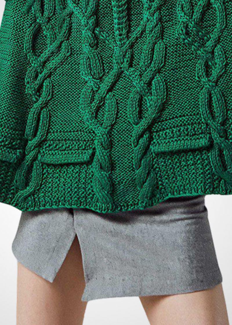 Pull Court En Laine Torsadée Surdimensionné À Col Roulé Vert Italien Pour L'hiver - Manteaux en laine femmes